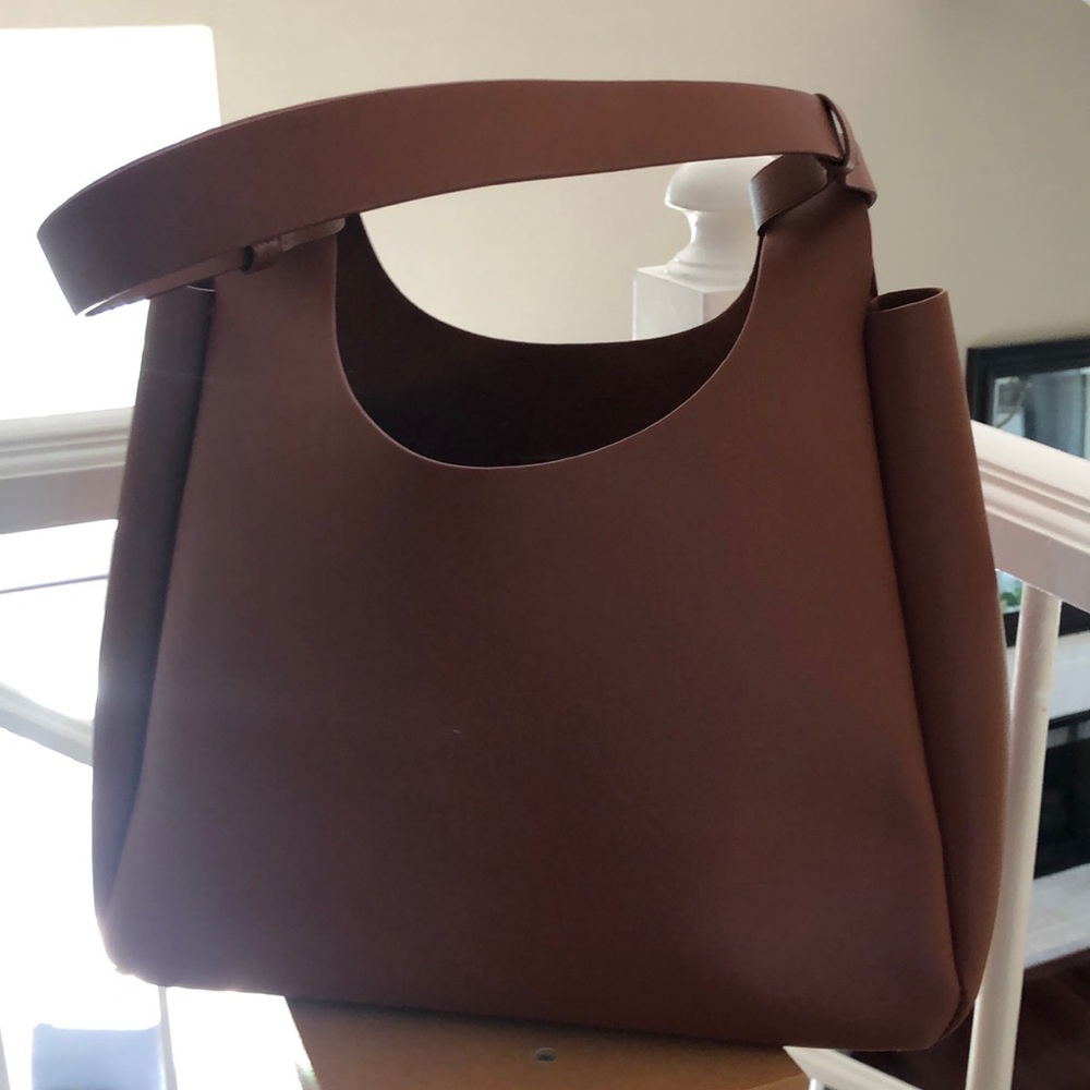 Neiman Marcus Brown Vegan Leather Satchel Tote Purse